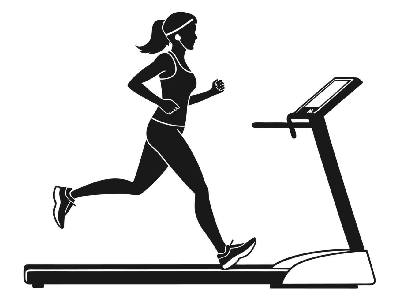 Woman exercising on a treadmill in silhouette perfect for fitness and workout concepts vector