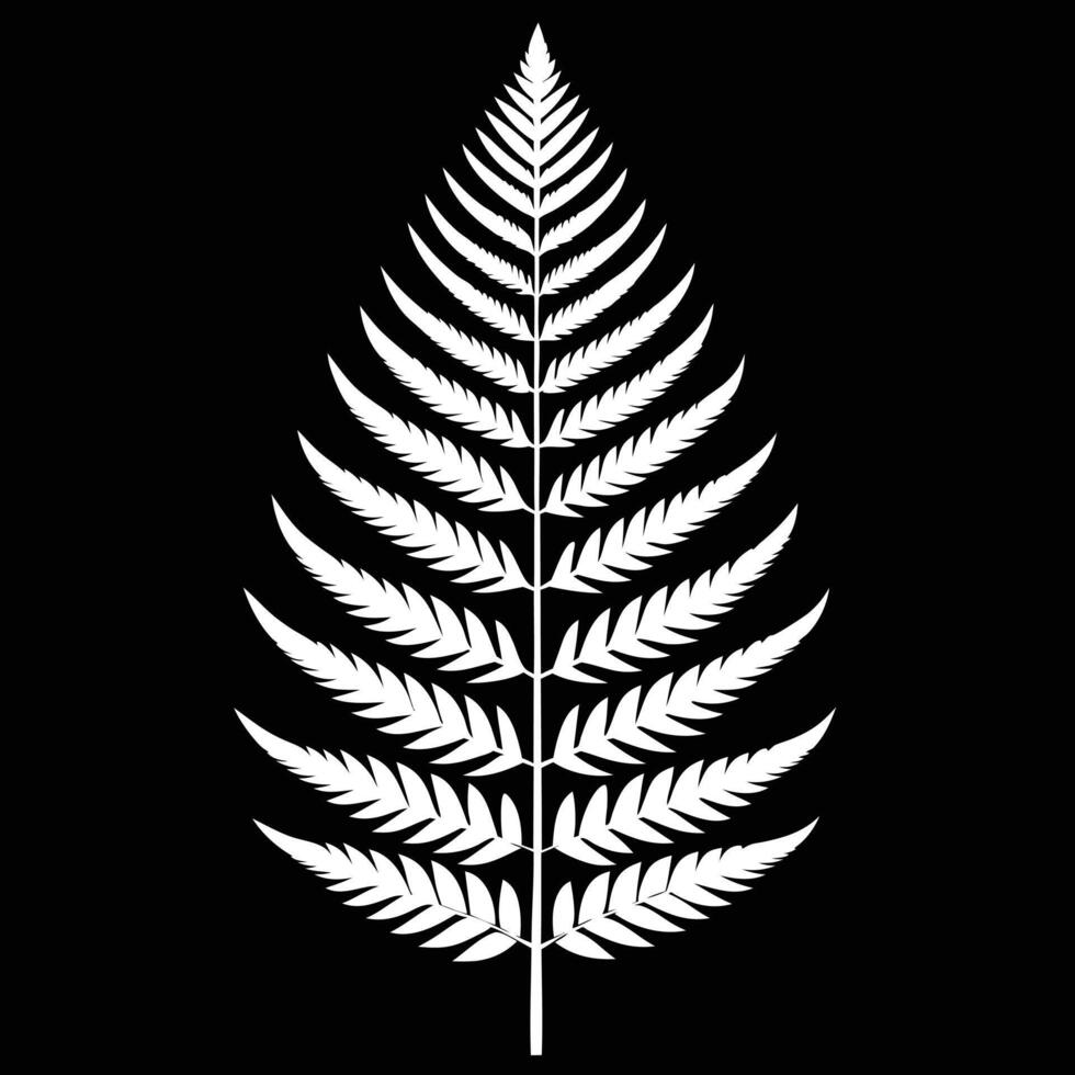 Elegant white silhouette of a fern leaf against a black background illustrative design vector