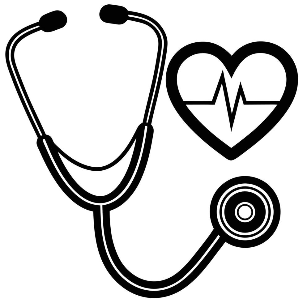 Monochrome illustration of a stethoscope heartbeat symbolizing healthcare and medicine vector