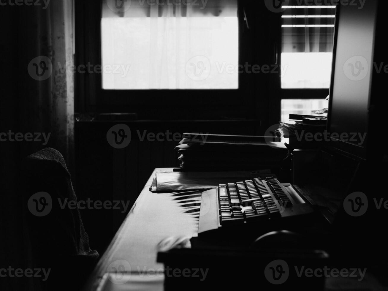 office with desktop pc in bw photo