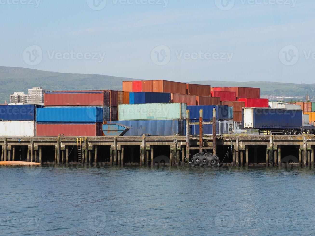 many containers at port photo