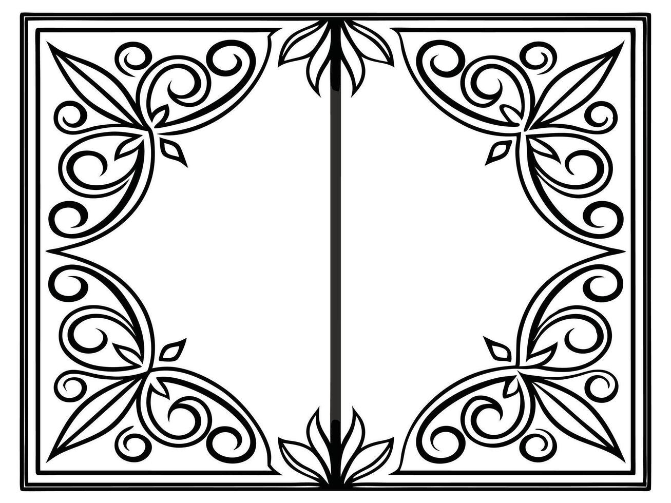 Elegant black and white frame with floral swirls and decorative corner elements vector