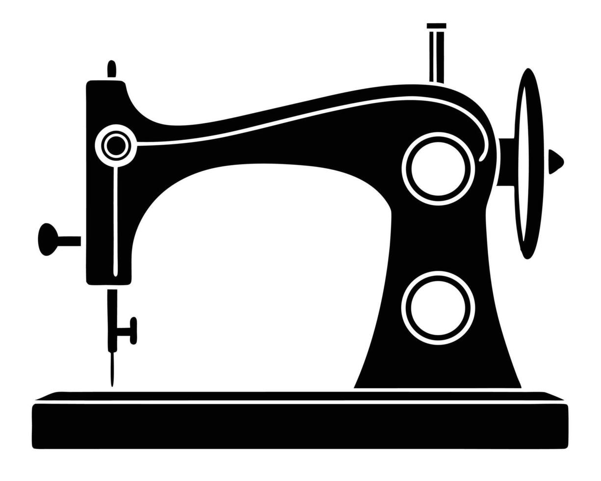 Silhouette of a classic sewing machine depicting crafting and tailoring equipment vector