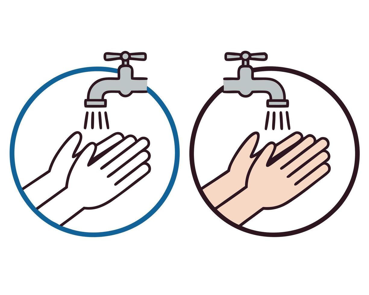 Illustration of hand washing with water from a faucet to demonstrate proper hygiene practices vector