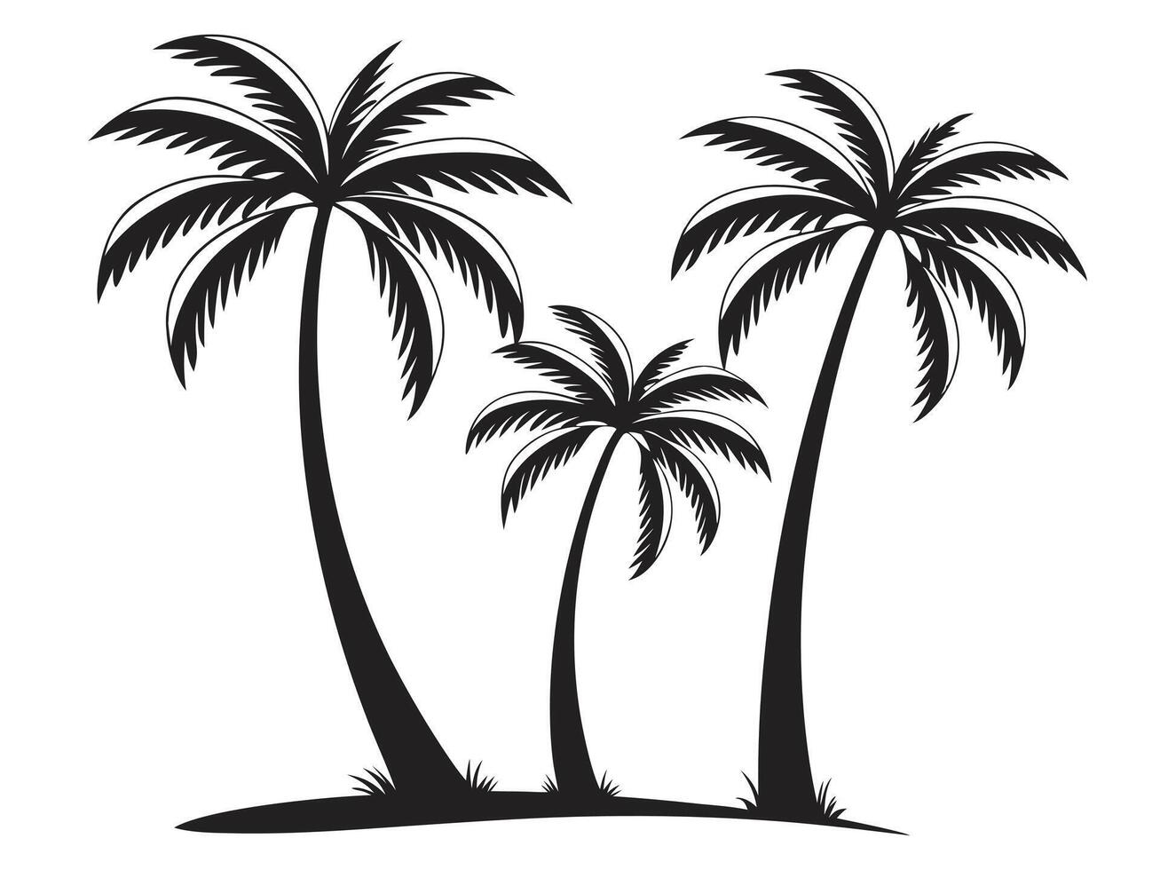 Silhouette of three palm trees on a white background representing summer tropical vibes vector