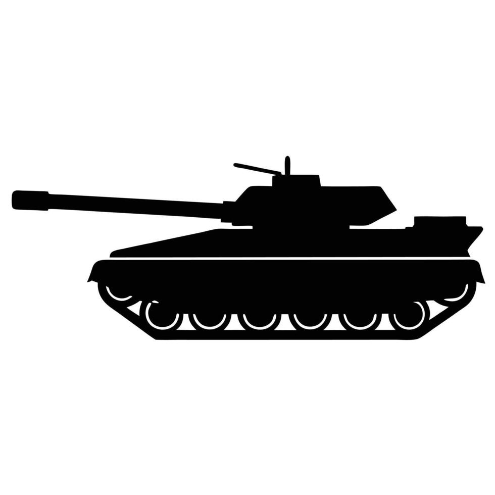 Black silhouette illustration of a modern military tank isolated on a white background vector