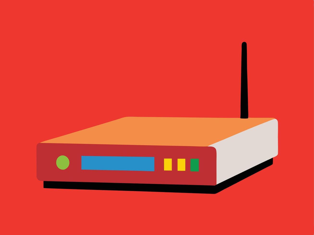 Colorful illustrated illustration of a modern wireless router on red background vector