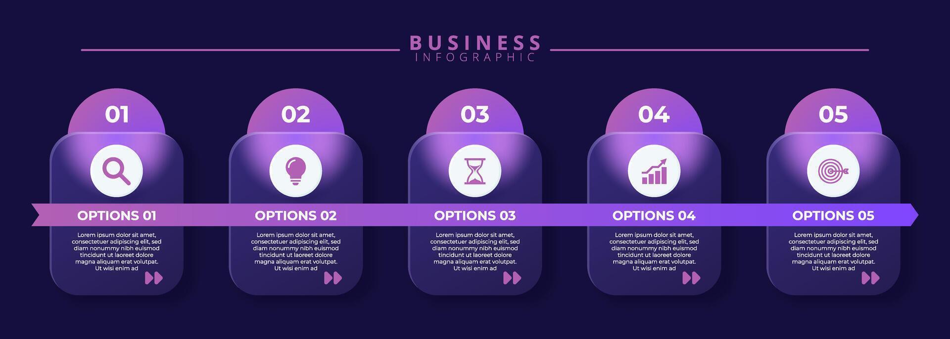 Infographic label design template featuring icons and five distinct step. Ideal for process charts, presentation slides, workflow schemes, banners, flow diagrams, and data visualizations vector