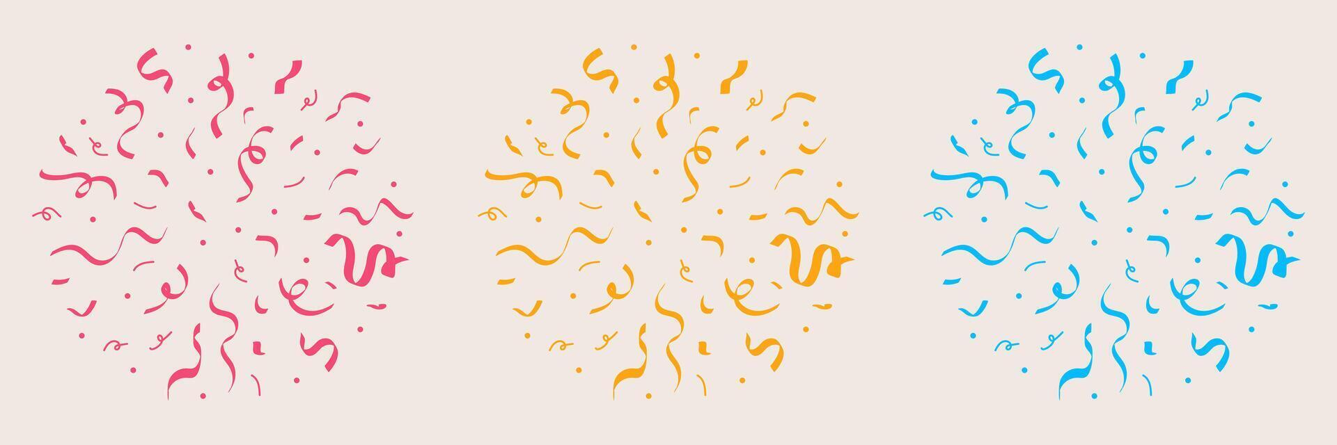 Set of burst of vibrant confetti made from geometric shapes and lines. Hand drawn in a playful flat style on a light background. perfect for celebration or festive designs. vector