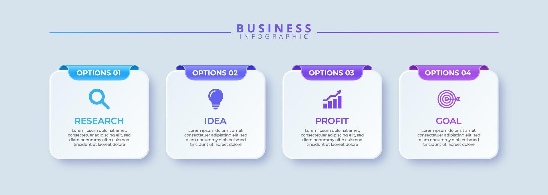 Infographic template featuring 4 steps with icons, designed for business concept. Ideal for presentations, banners, workflow layouts, process diagrams, flowcharts, and data visualization vector