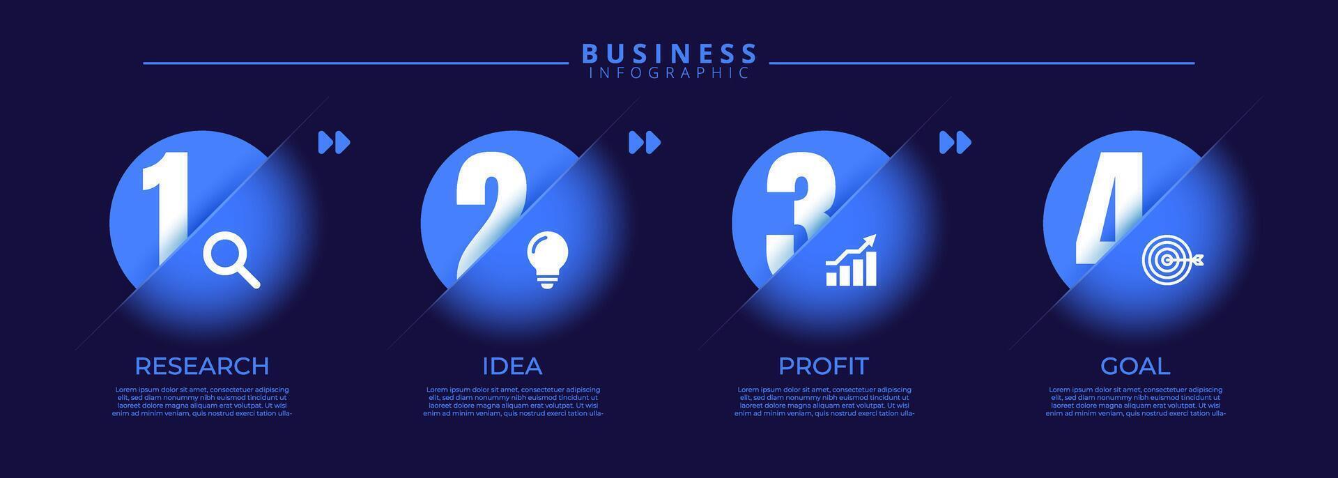 Infographic label design template featuring icons and four distinct steps. Ideal for process charts, presentation slides, workflow schemes, banners. vector