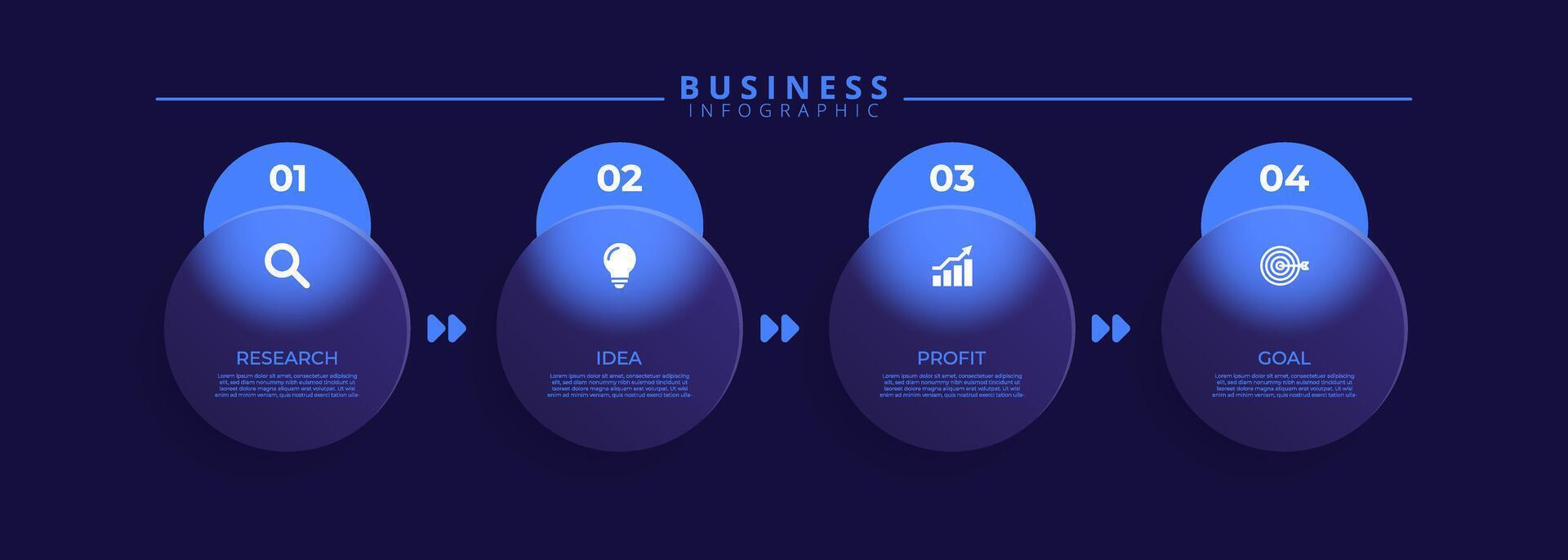 Infographic label design template featuring icon and four distinct steps. Ideal for process charts, presentation slides, workflow schemes, banners, flow diagrams vector