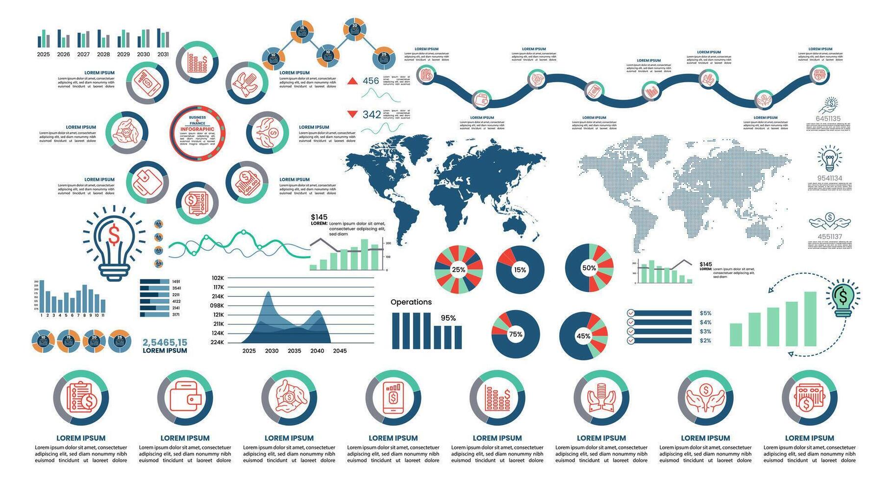 Bundle of abstract infographic elements. Business and finance infographic template collection. Infographic template collection. Info graph template bundle design used for business and finance vector