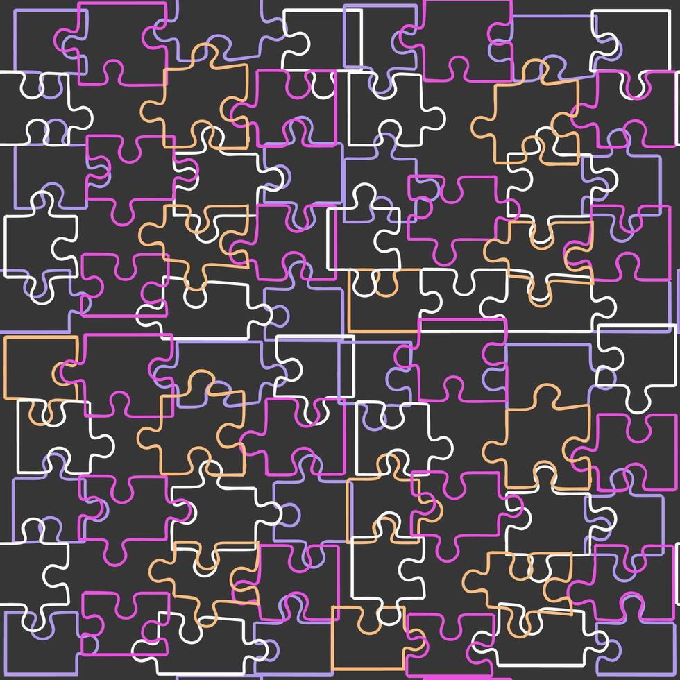 Seamless background with a puzzle concept in the form of colored pieces against a dark background. vector