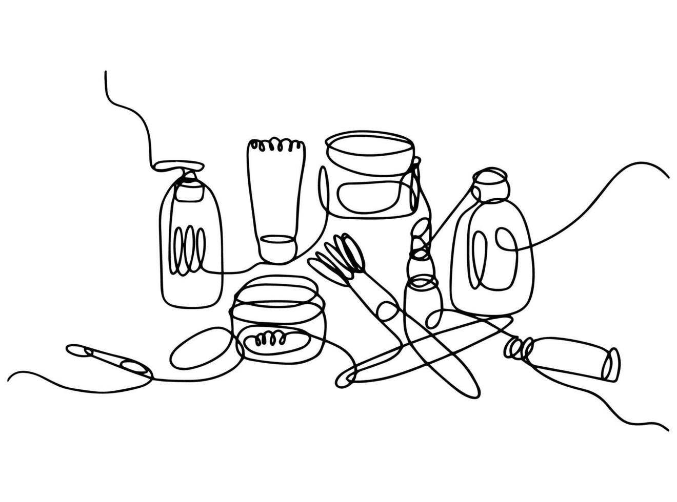 Minimalist Line Art of Makeup and Skincare Items vector