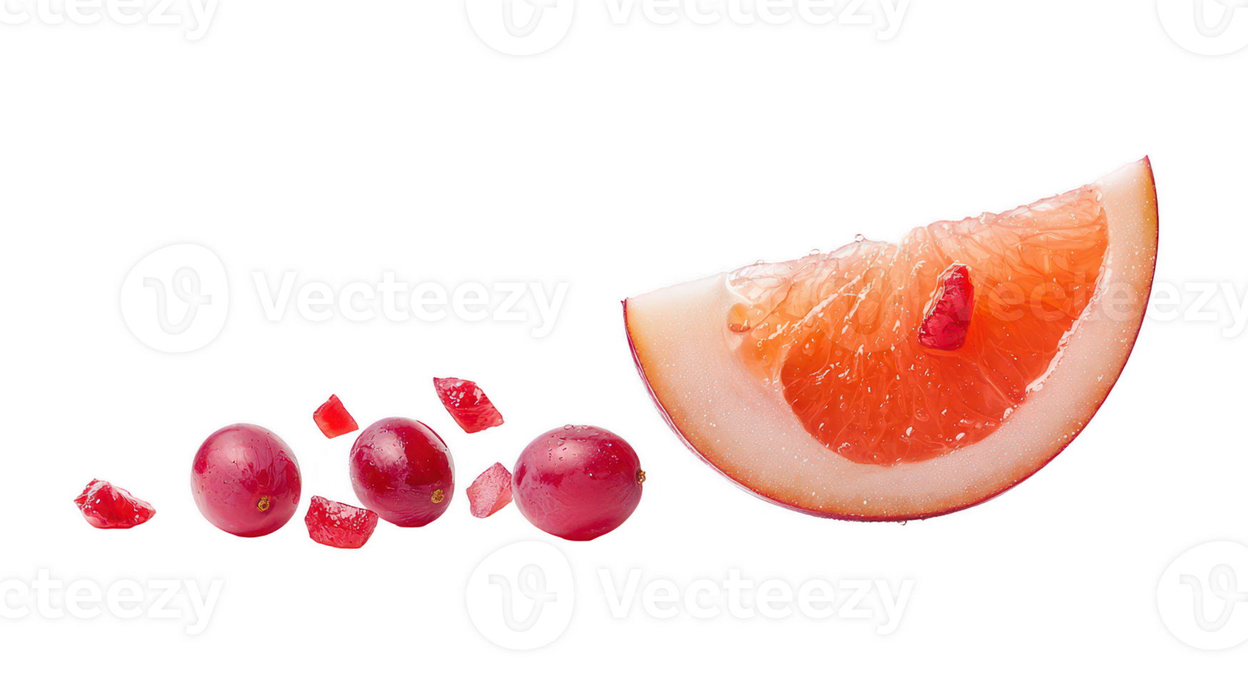 Vibrant Grapefruit Slice and Cranberries on Transparent Background png