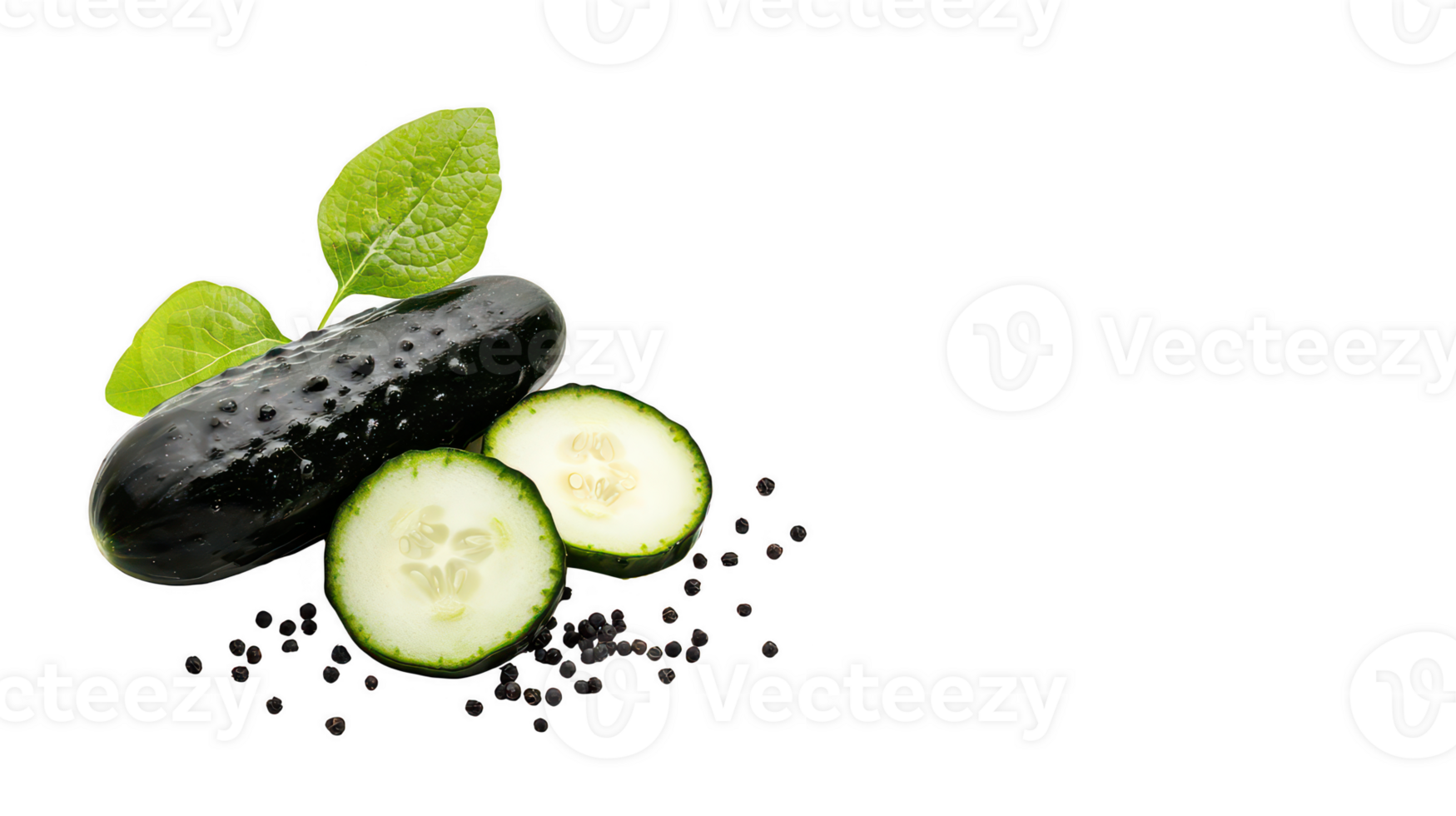 Dark Green Cucumber Slices with Seeds on Transparent Background png