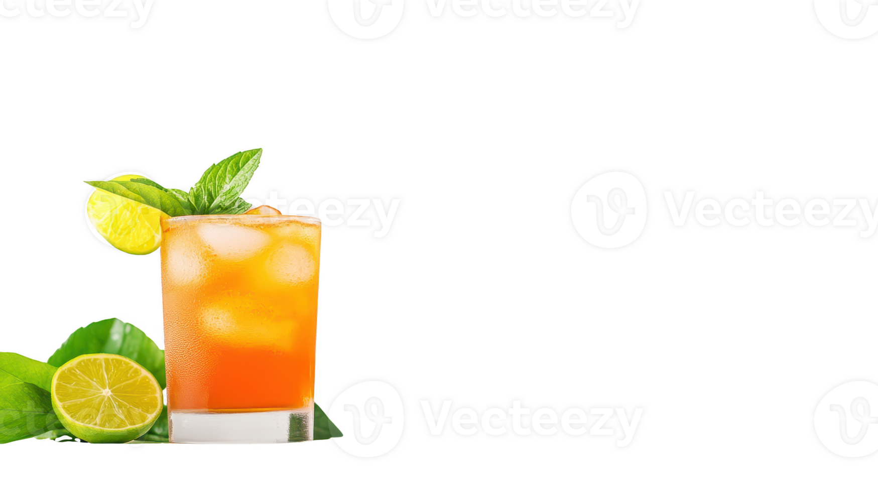 Iced Tea with Lime and Basil Garnish png