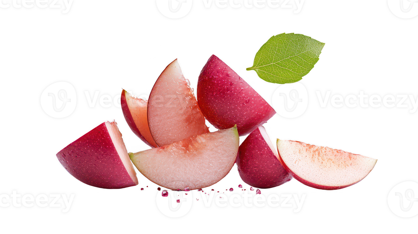 Sparkling Red Apple Slices on Transparent Background png