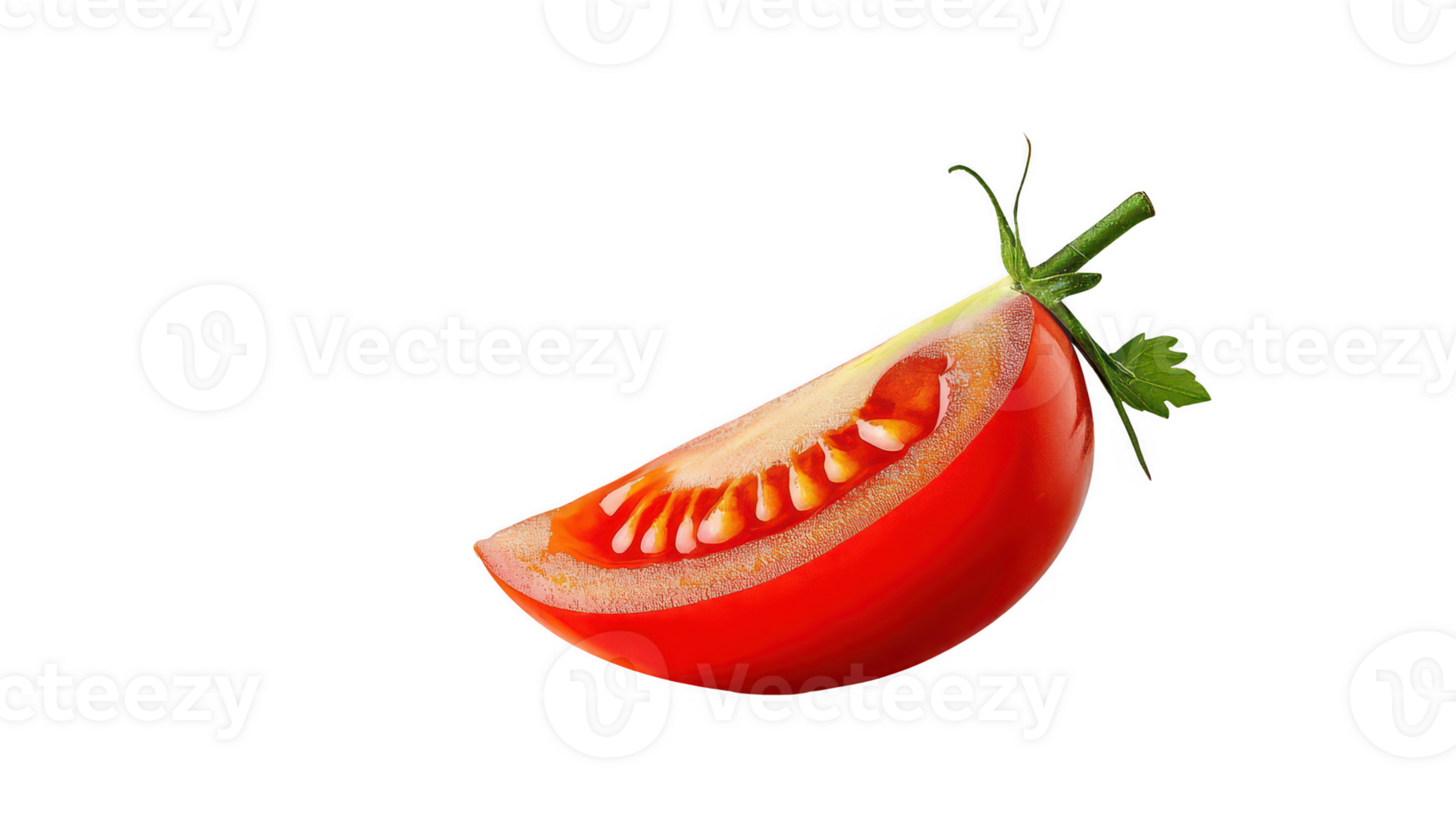 Closeup of a Juicy Red Tomato Slice on Black Background png