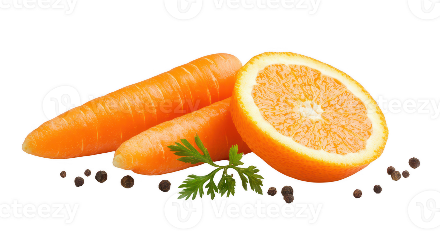 Vibrant Orange Carrots and Orange Slice with Peppercorns png