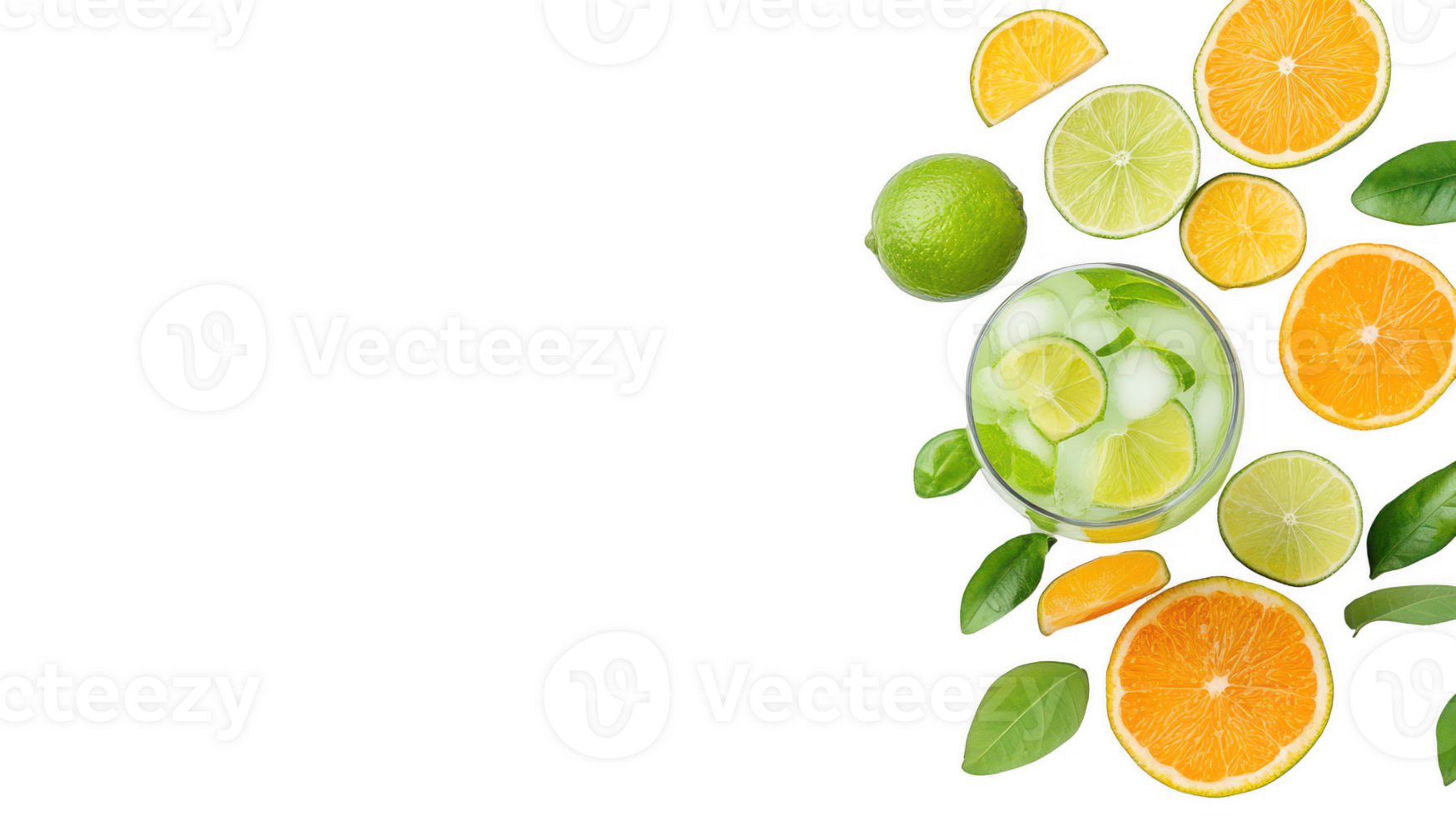 Overhead View of a Citrus Drink with Lime and Orange Slices png