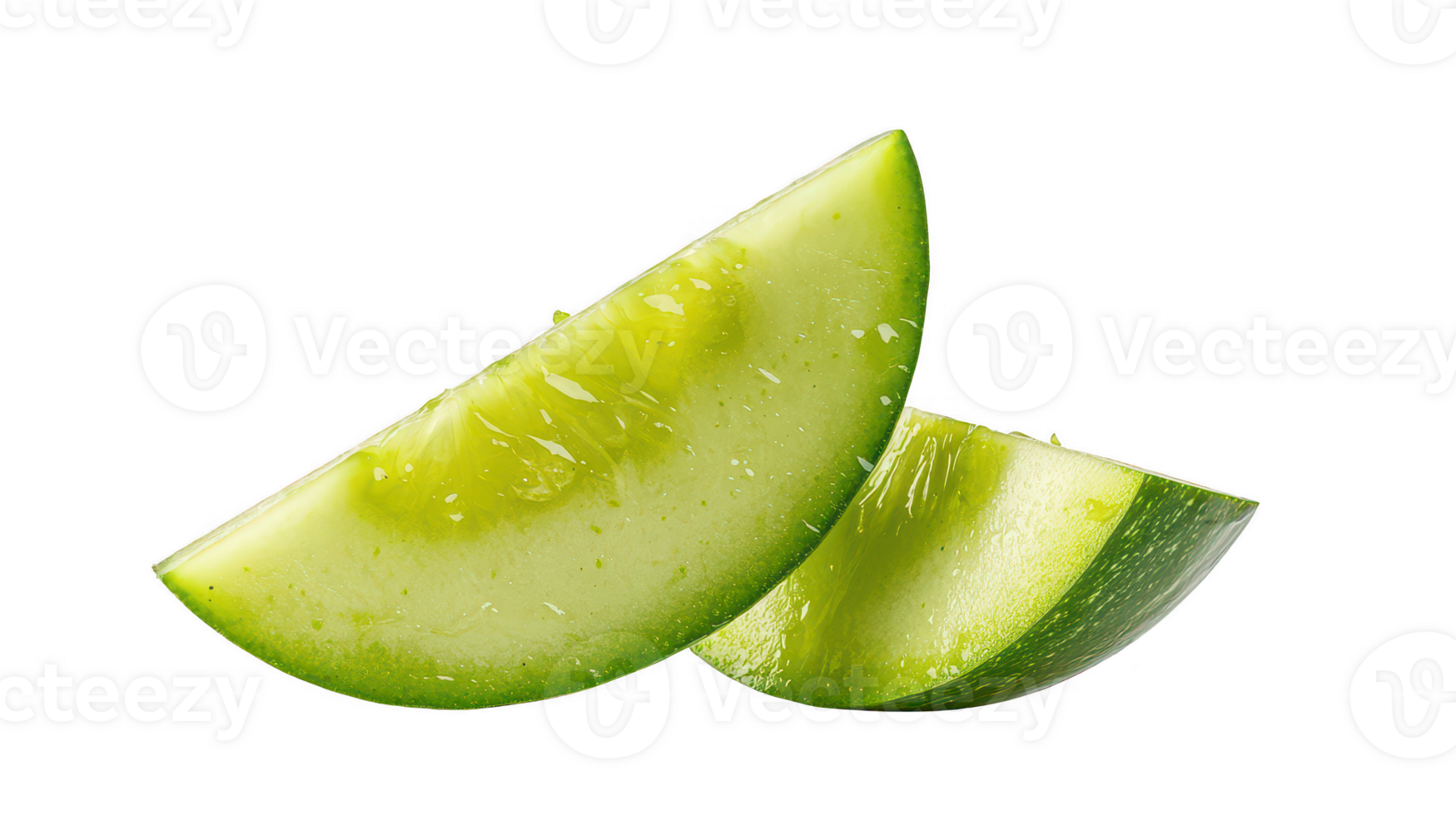 Two Green Cucumber Slices on Transparent Background png