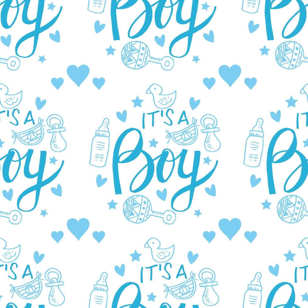 Seamless pattern with hand drawn elements for baby shower. vector