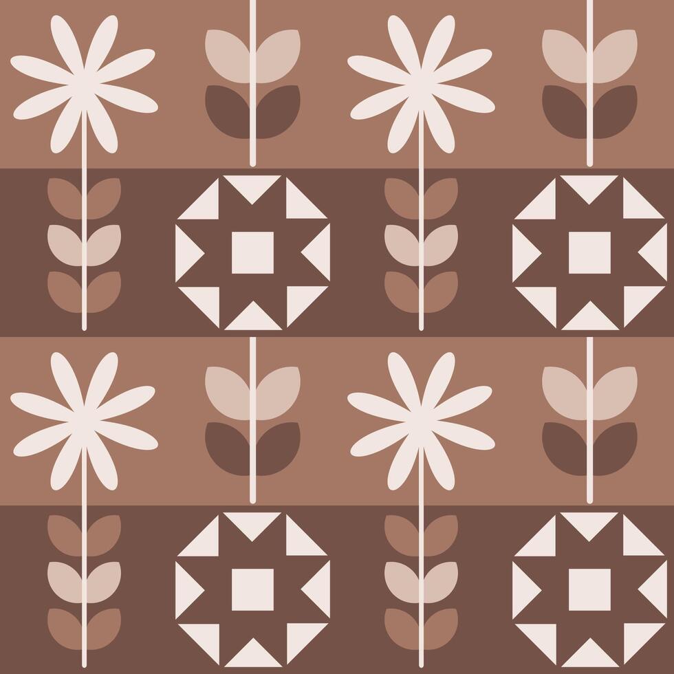 Floral Minimal Geometric Mid Mod Seamless Pattern vector