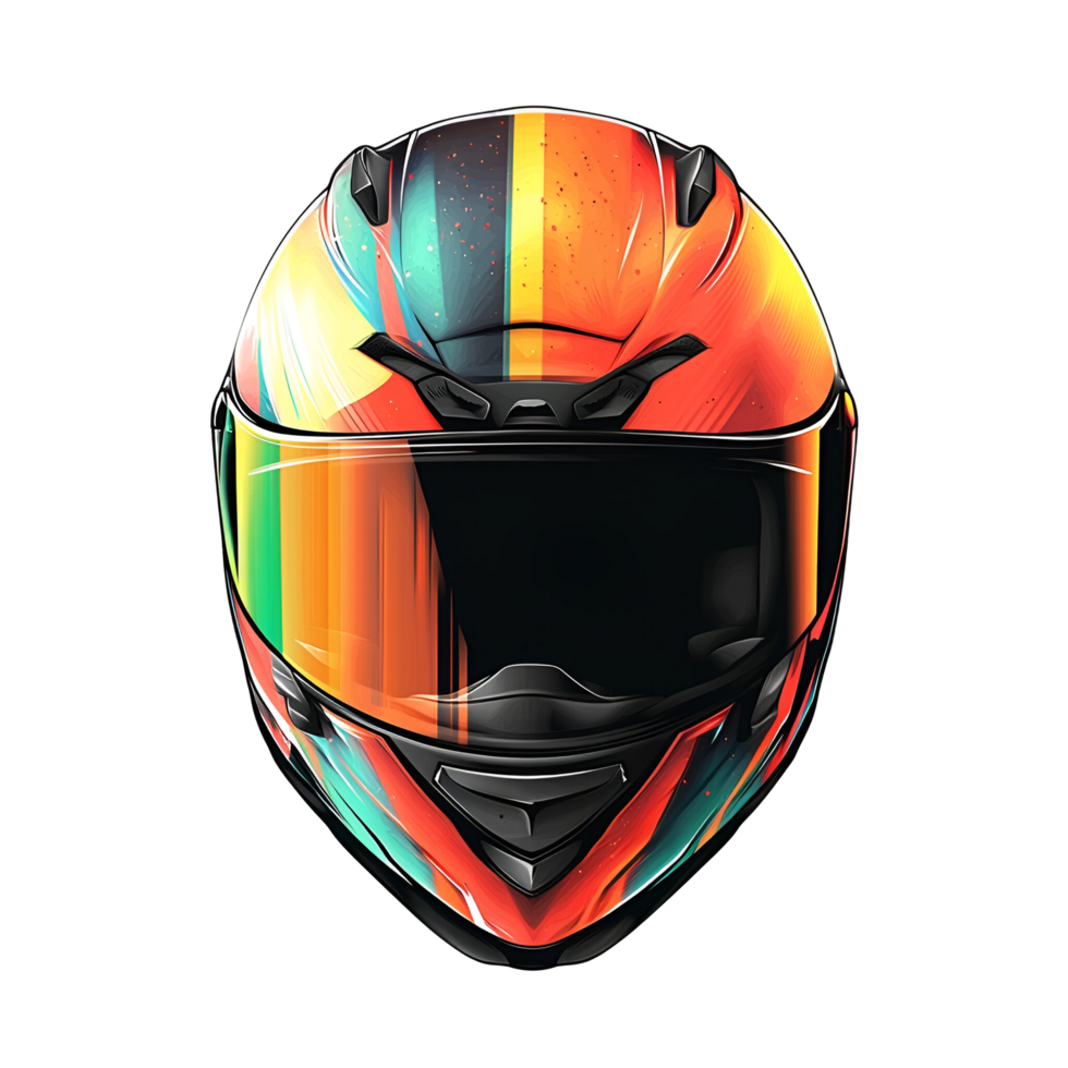 Colorful Racing Motorcycle Helmet Design with Vibrant Patterns and Protective Features on Transparent Background png