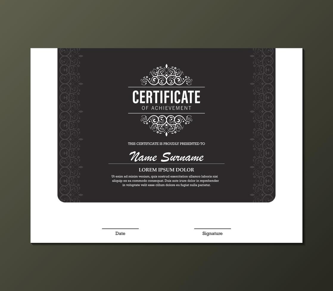 Elegant Decorative Ornament Certificate of Achievement Template with Black and White vector