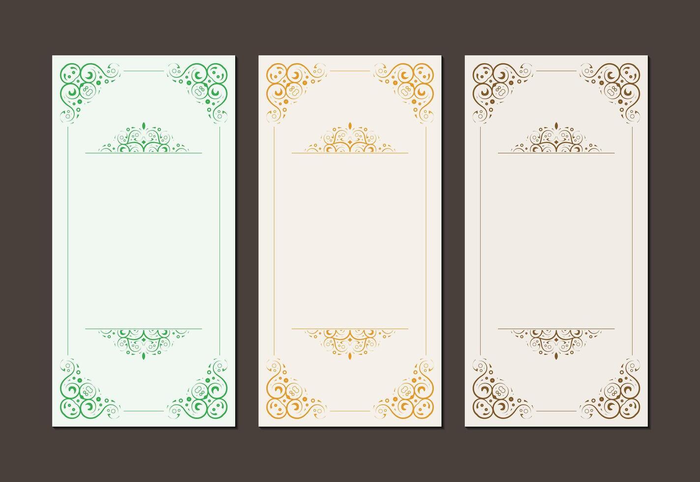 set of decorative ornate border frames with diamond centerpiece ornament element. vector