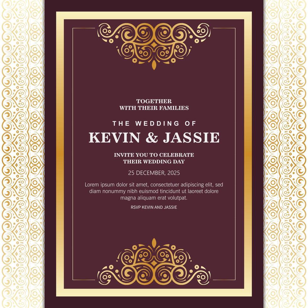 Elegant Golden Bordered Invitation Card with Decorative Ornamental Elements vector