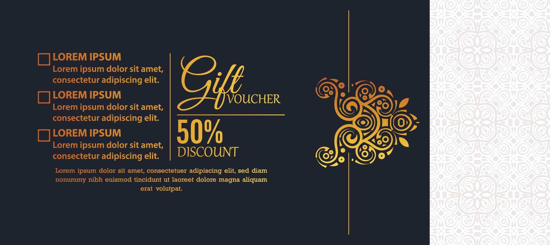 Golden Ornament Gift Voucher with Discount Offer Template Design vector