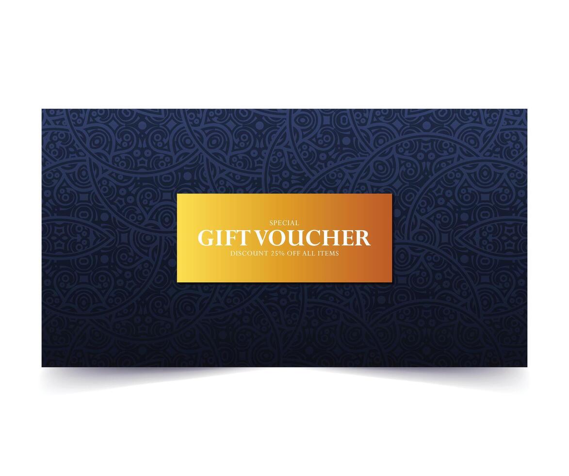 Elegant Decorative Gift Voucher with Golden Text on a Dark Blue Background vector
