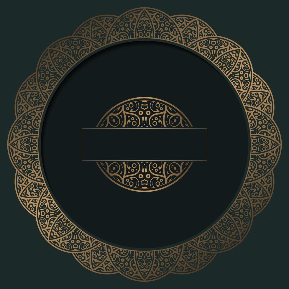 Decorative Golden Mandala Circle Border Design on Dark Background vector