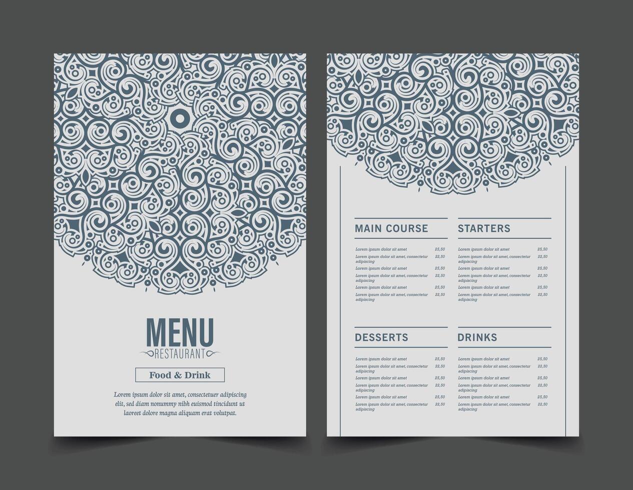 Flat Menu Layout with mandala Element vector