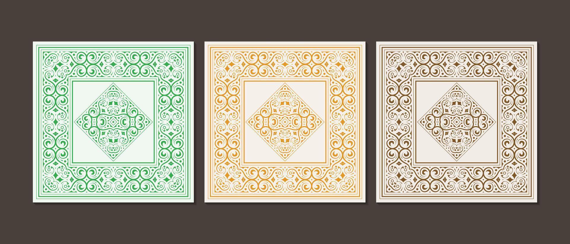 set of decorative ornate border frames with diamond centerpiece ornament element vector