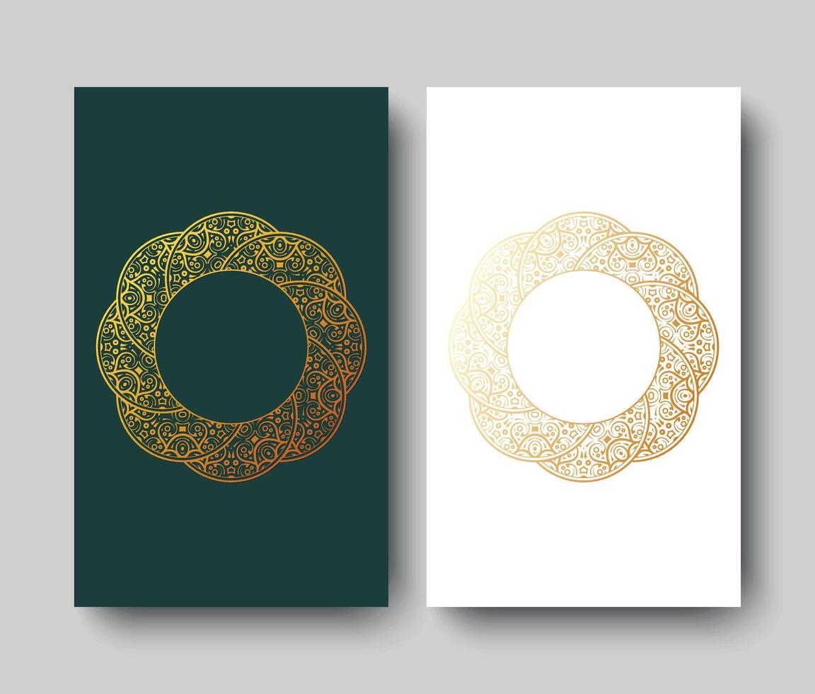 Elegant Golden Line Circle Frame Design on Dark and White Card vector