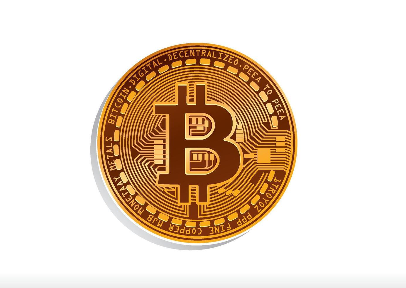 Close up view of a Bitcoin coin featuring intricate designs and digital currency attributes on a clean background. vector