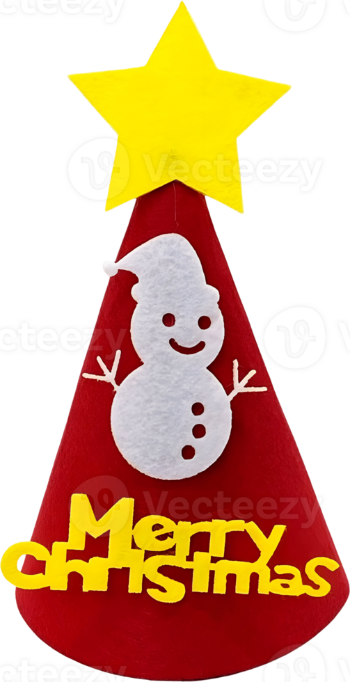Festive Red Christmas Hat with Cheerful Snowman and Radiant Yellow Star Ornament for Holiday Merriment and Seasonal Celebrations png