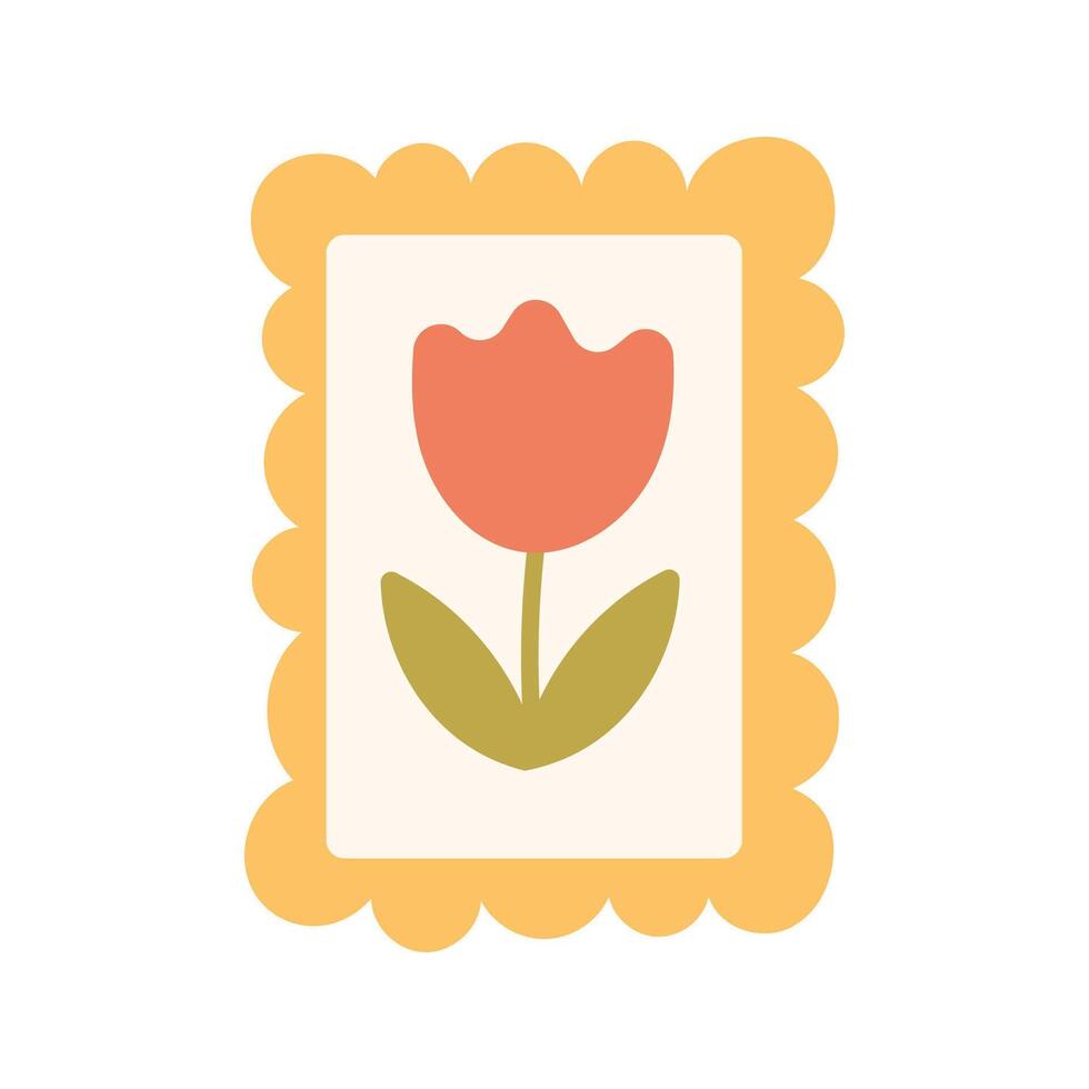 Tulip Illustration in Scalloped Frame vector