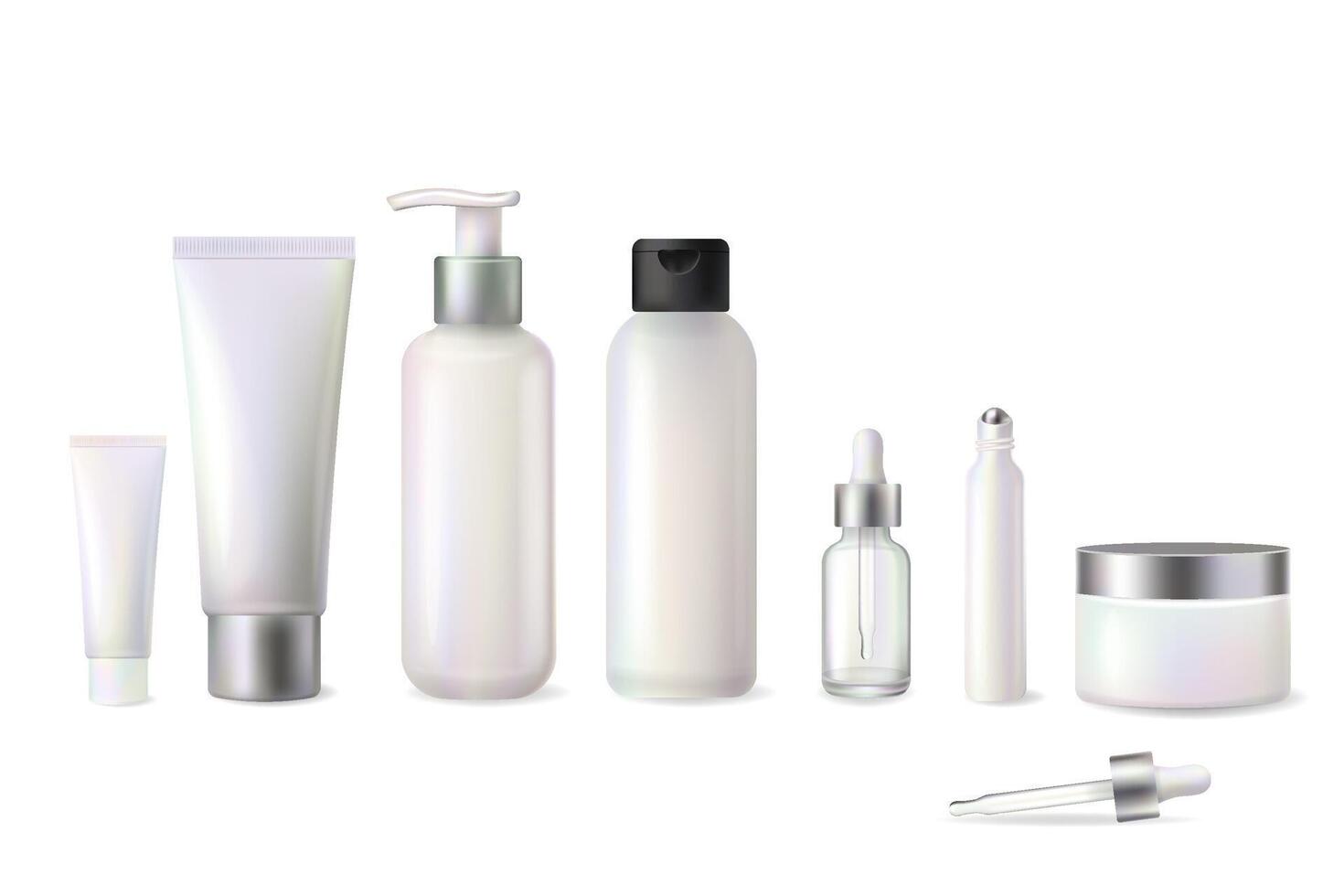 Holographic cosmetic packaging set with iridescent finish vector