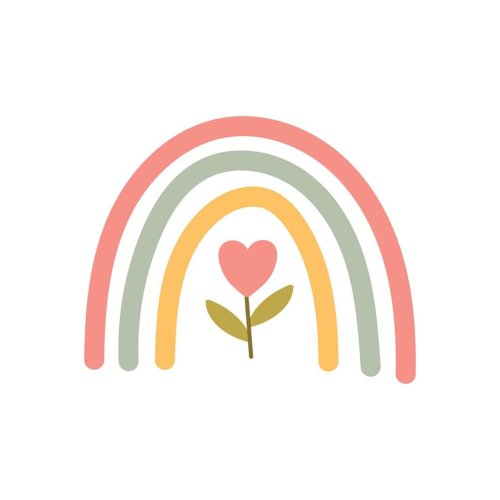 Rainbow with Heart Flower in Center vector