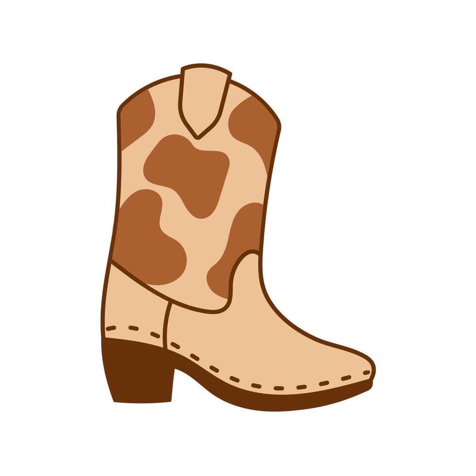 Brown Cowboy Boot with Cow Print for Playful Western Art vector