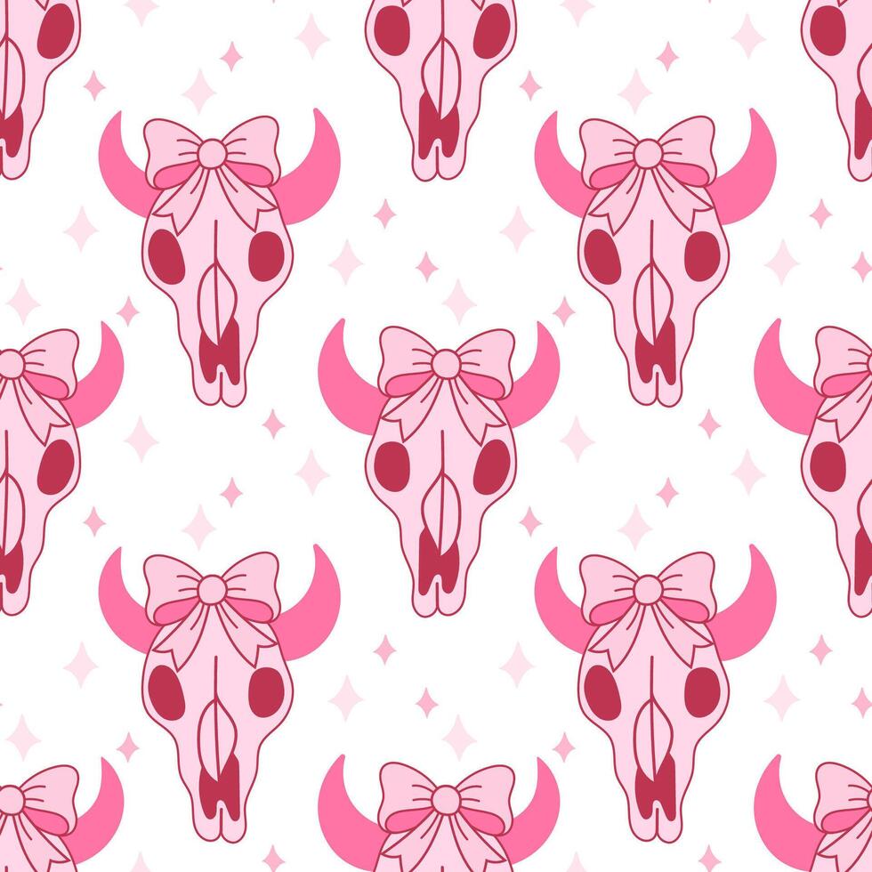 Pink Skull with Bow Pattern for Western Vibe vector
