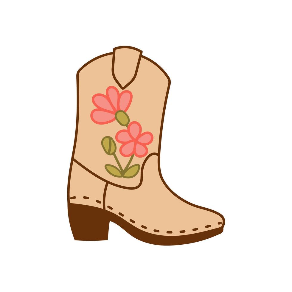 Beige Cowboy Boot with Pink Floral Motif for Western Art vector