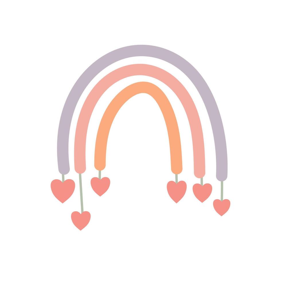 Cute Rainbow with Dangling Heart Elements vector