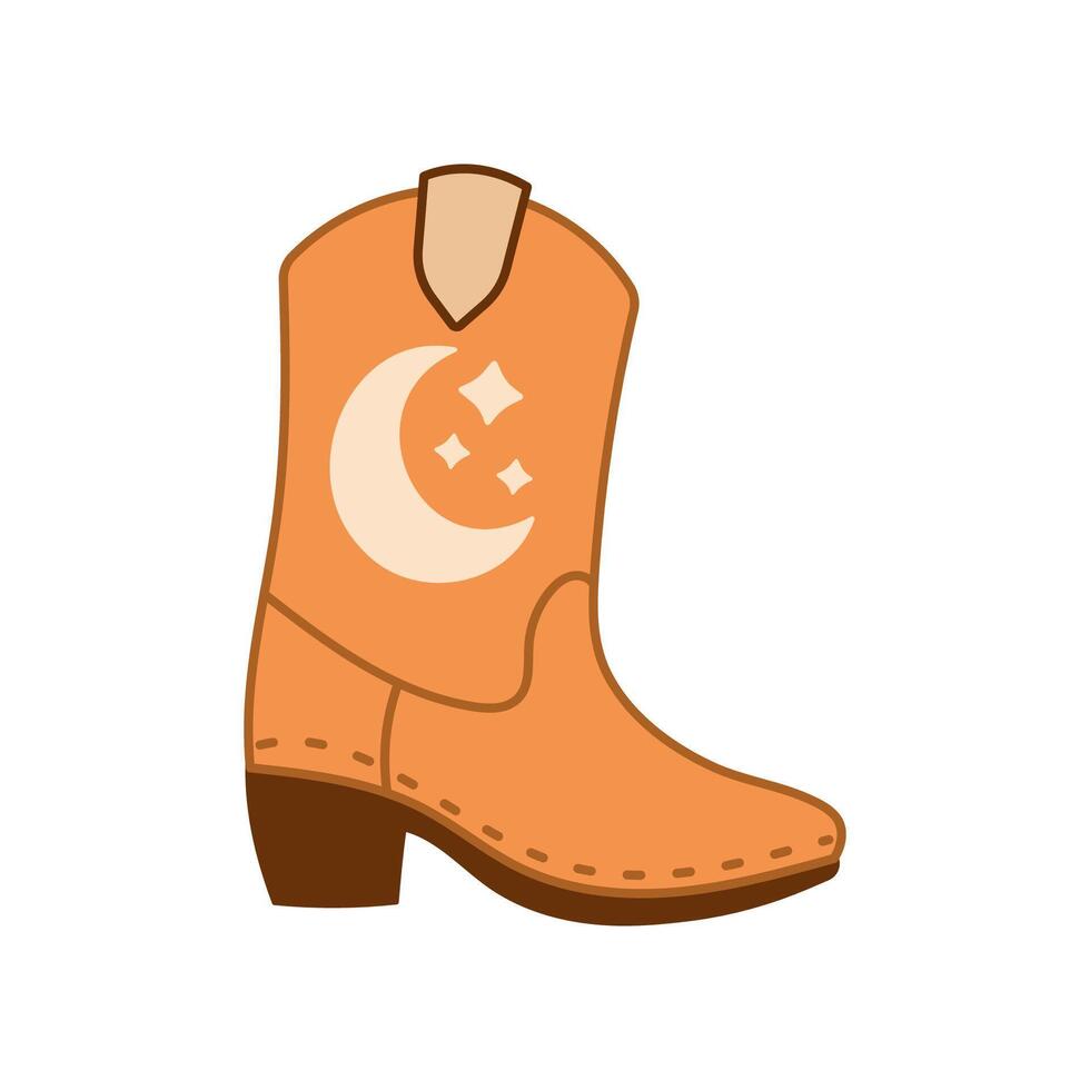 Orange Western Cowboy Boot with Moon and Star Motif vector