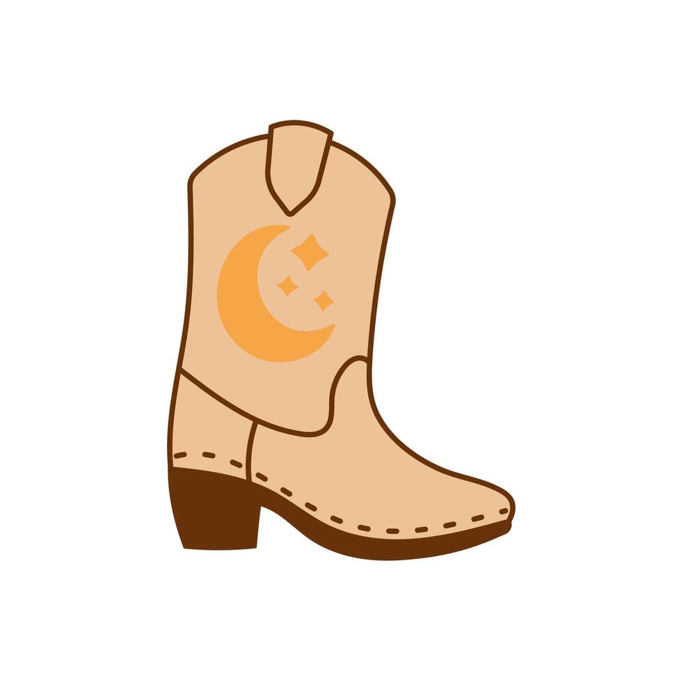 Beige Western Cowboy Boot with Moon and Star Motif vector